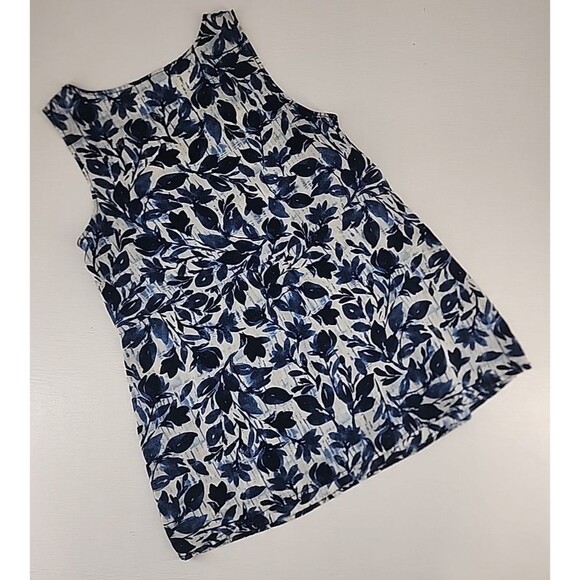 J. Jill Sz SP | Navy Blue Boho Floral Feminine Casual Sleeveless Tank Top - Picture 5 of 6